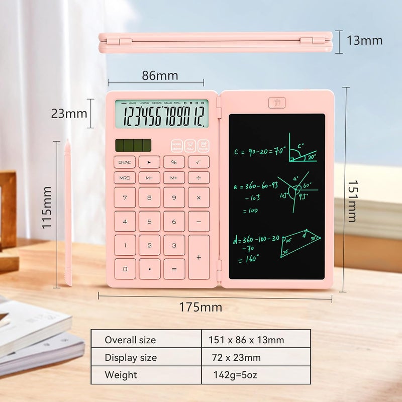 ROATEE Desk Calculators with Erasable LCD Notepad Basic Calculators Pink Cute School Supplies for Girls Middle School Stuff Cute Pocket Office Supplies Home Essential Solar & Battery Energy Big Button - Image 4